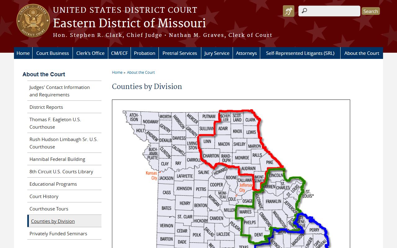 Adair County Circuit Clerk federal court boundary by Eastern District division