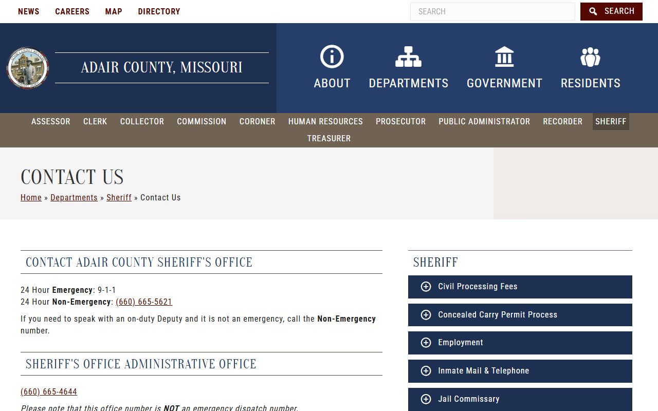 Adair County arrest records sheriff contact page