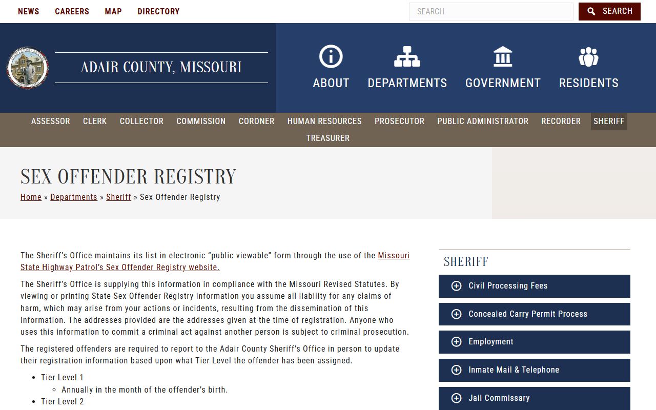 Adair County arrest records sheriff sex offender registry page