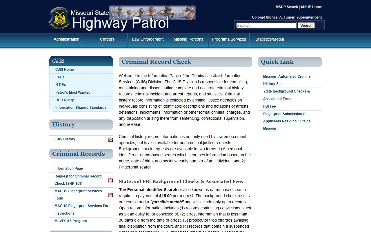 Adair County arrest records Missouri State Highway Patrol criminal history checks