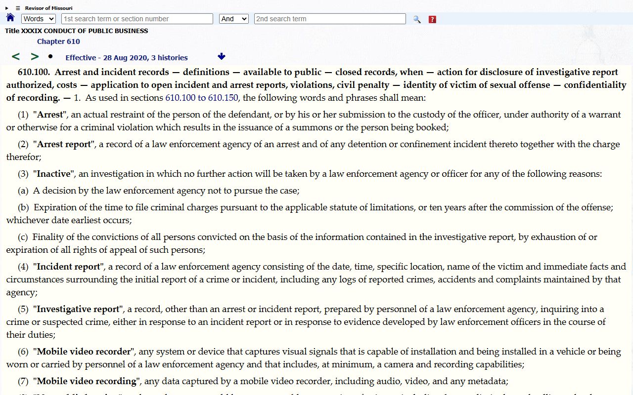 Adair County arrest records Missouri arrest and incident report statute
