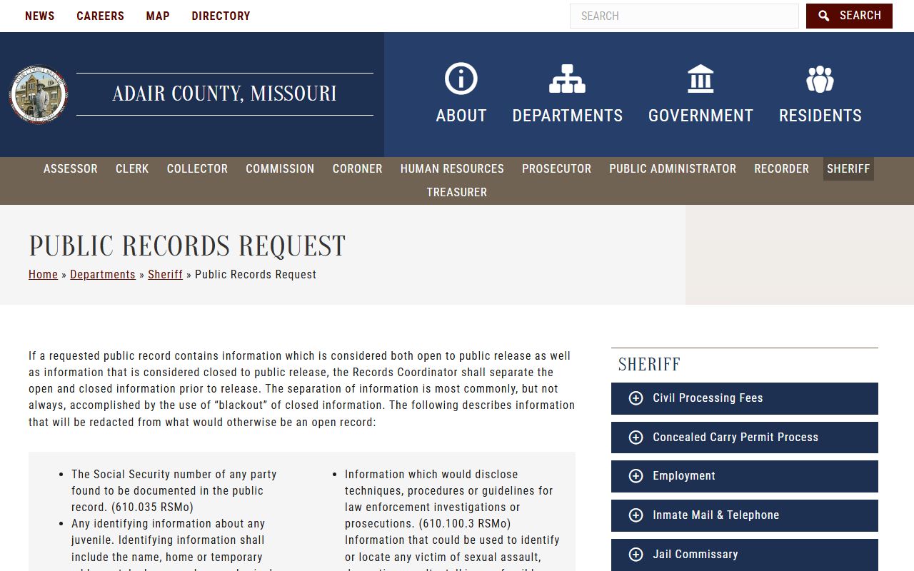 Adair County court records sheriff public records request process
