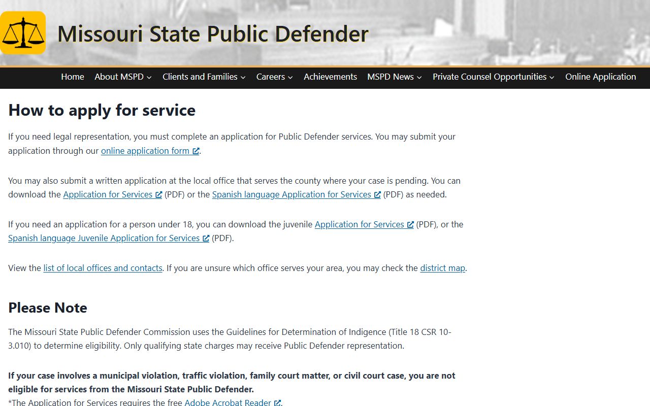 Adair County criminal court records public defender application instructions