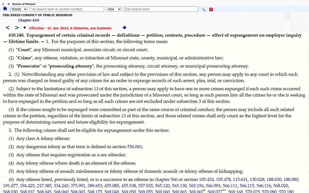Adair County criminal court records Missouri expungement statute