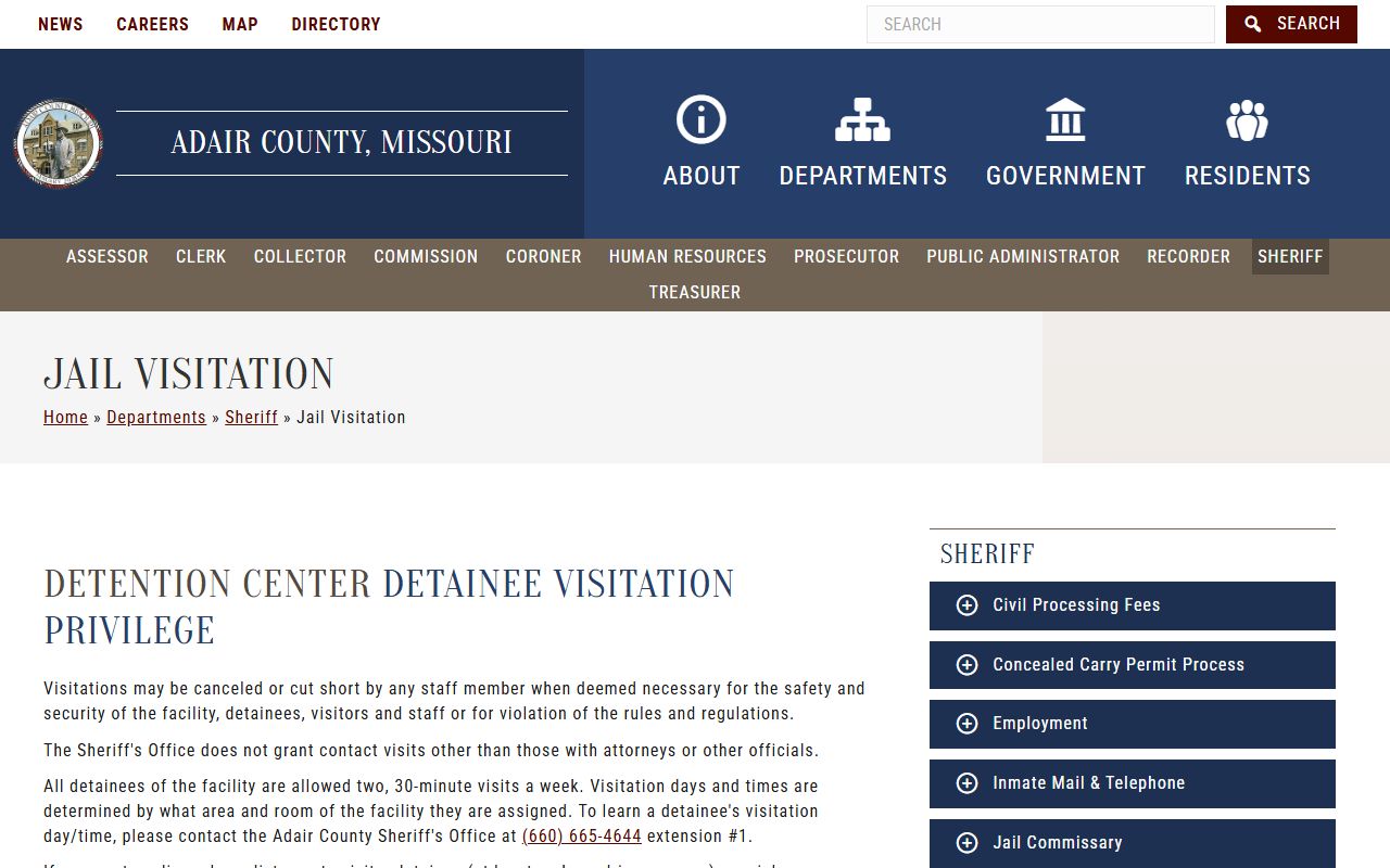 Adair County inmate records jail visitation rules